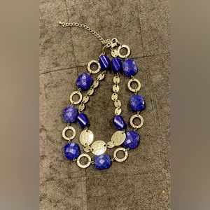 2-strand Necklace with Coins and Blue Beads  16" + 4” Premier Designs Santorini